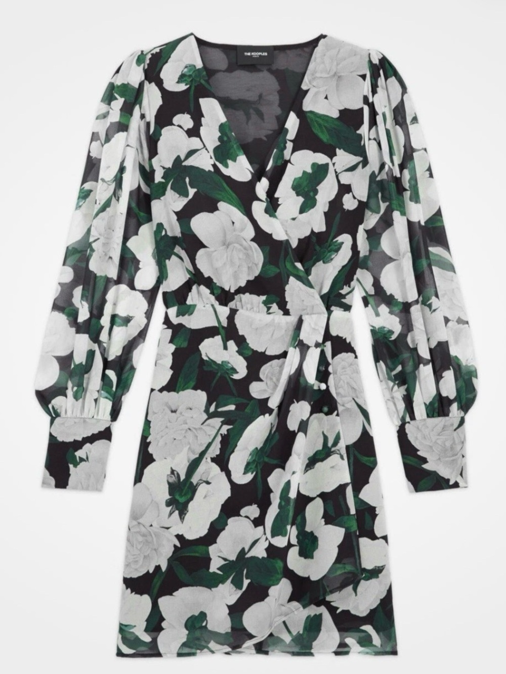 The Kooples Dolce Vita Black White & Green Floral Mini Wrap Dress